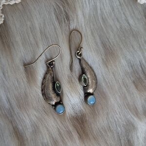 🌙Vintage Estate Silver Earrings with Blue Opalite and Green Peridot Gems